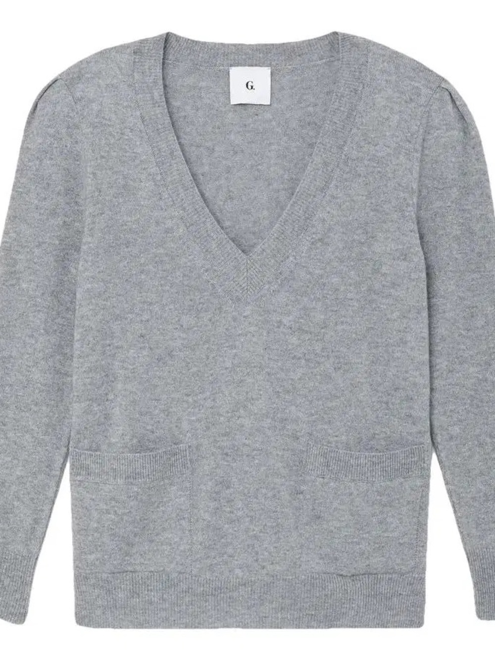 G by Goop Cashmere Sweater Gray V-Neck Pockets Size Medium Quiet Luxury FLAW